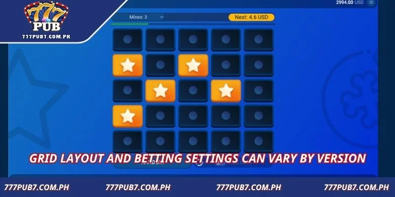 Grid layout and betting settings can vary by version